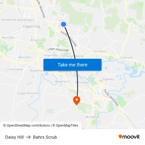 Daisy Hill to Bahrs Scrub map
