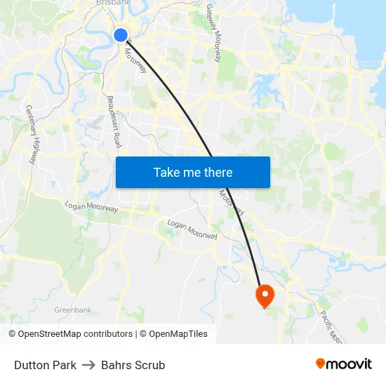 Dutton Park to Bahrs Scrub map