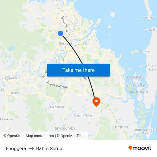 Enoggera to Bahrs Scrub map