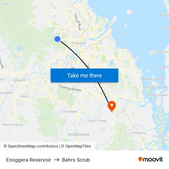 Enoggera Reservoir to Bahrs Scrub map
