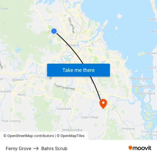 Ferny Grove to Bahrs Scrub map