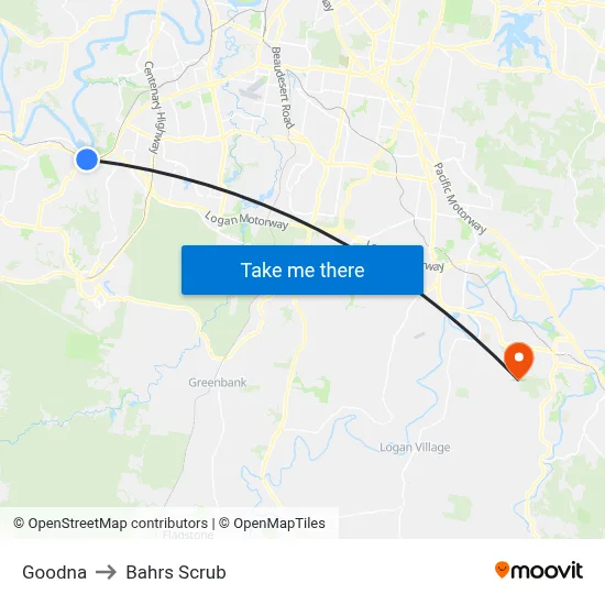Goodna to Bahrs Scrub map