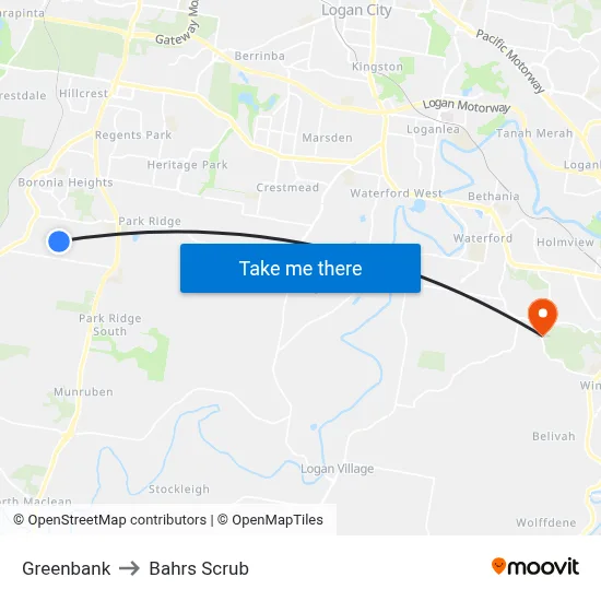 Greenbank to Bahrs Scrub map