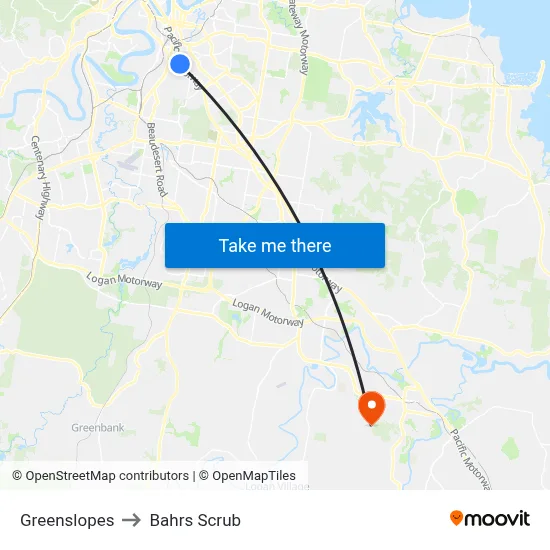 Greenslopes to Bahrs Scrub map
