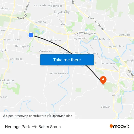 Heritage Park to Bahrs Scrub map
