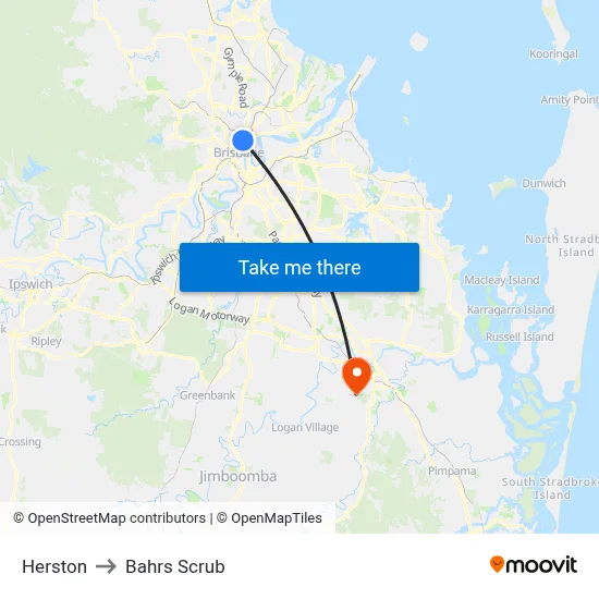 Herston to Bahrs Scrub map