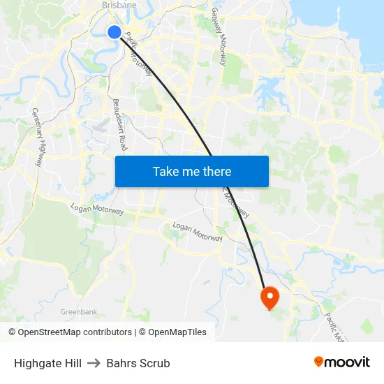 Highgate Hill to Bahrs Scrub map