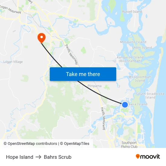 Hope Island to Bahrs Scrub map