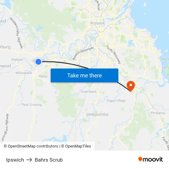 Ipswich to Bahrs Scrub map
