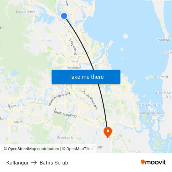 Kallangur to Bahrs Scrub map