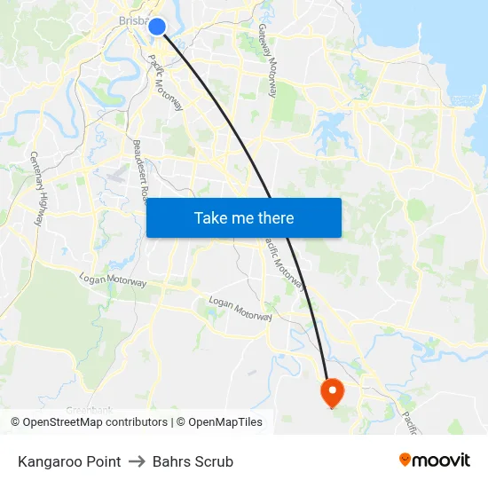 Kangaroo Point to Bahrs Scrub map