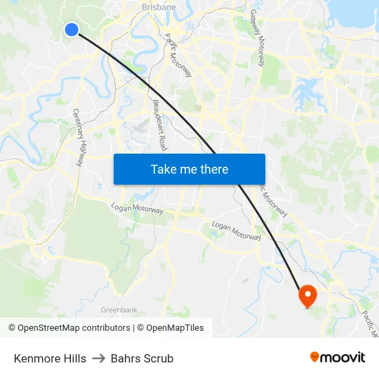 Kenmore Hills to Bahrs Scrub map