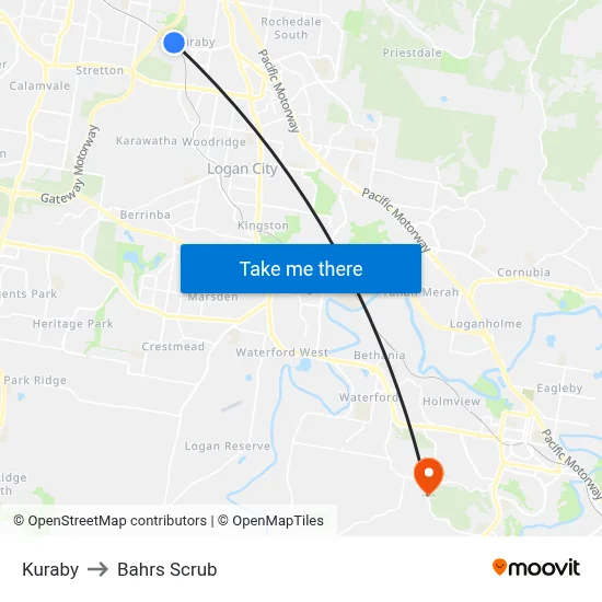 Kuraby to Bahrs Scrub map