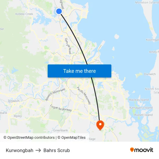 Kurwongbah to Bahrs Scrub map