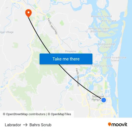 Labrador to Bahrs Scrub map
