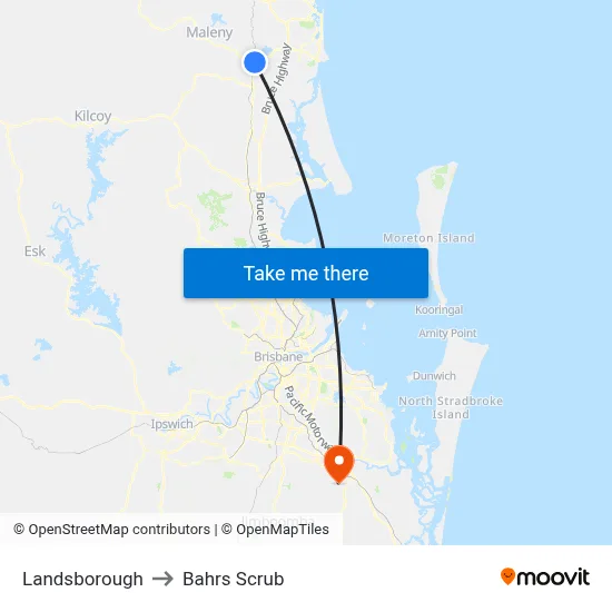 Landsborough to Bahrs Scrub map
