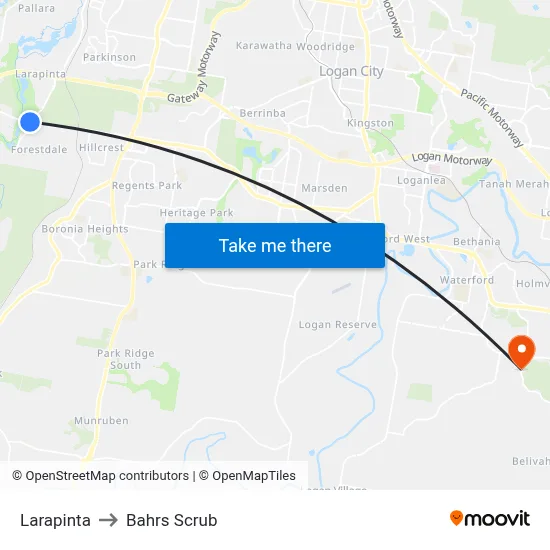 Larapinta to Bahrs Scrub map