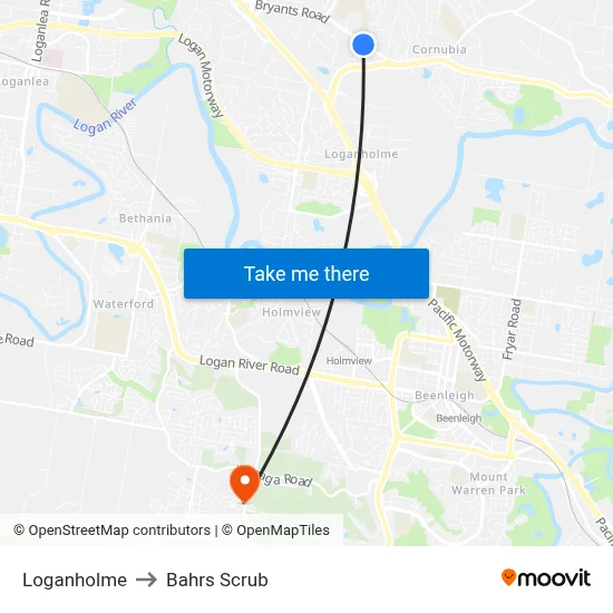 Loganholme to Bahrs Scrub map