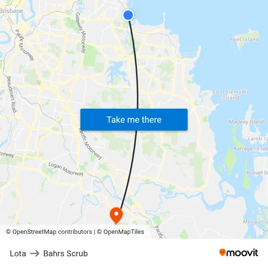 Lota to Bahrs Scrub map