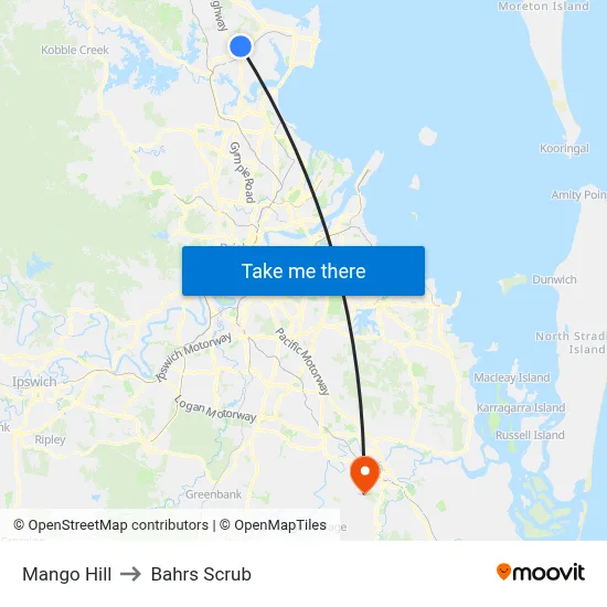 Mango Hill to Bahrs Scrub map