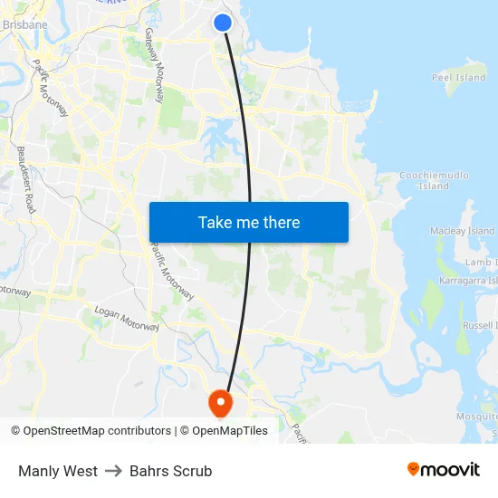 Manly West to Bahrs Scrub map