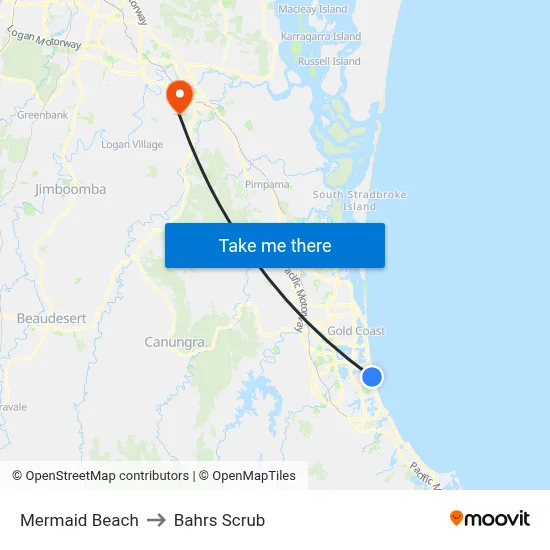 Mermaid Beach to Bahrs Scrub map
