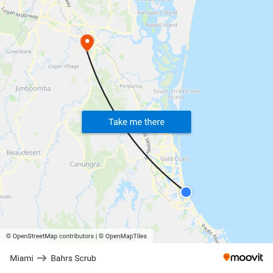 Miami to Bahrs Scrub map