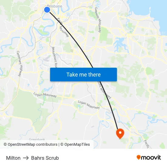 Milton to Bahrs Scrub map