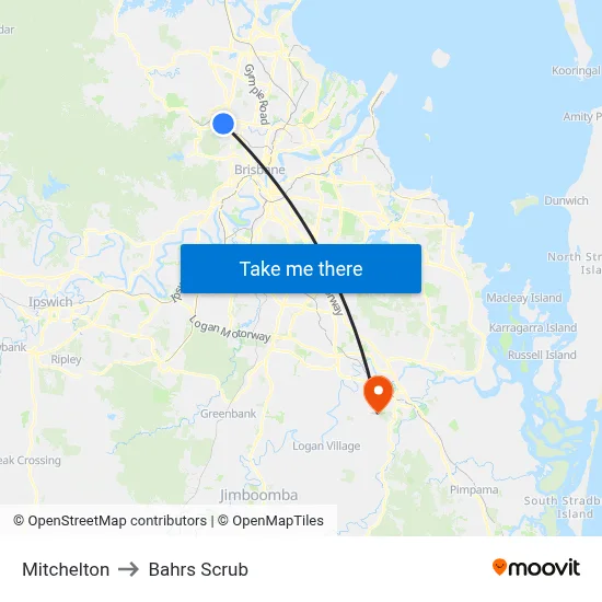 Mitchelton to Bahrs Scrub map