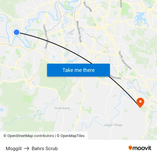 Moggill to Bahrs Scrub map