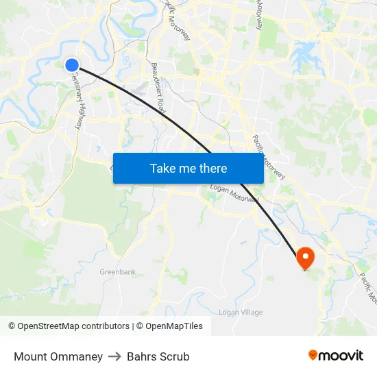 Mount Ommaney to Bahrs Scrub map