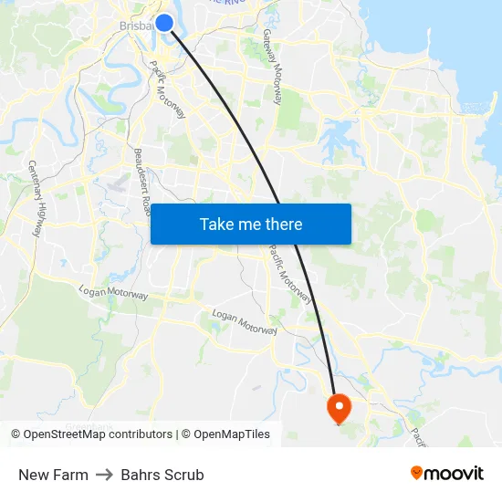 New Farm to Bahrs Scrub map