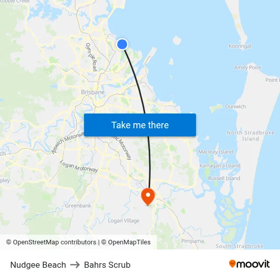 Nudgee Beach to Bahrs Scrub map
