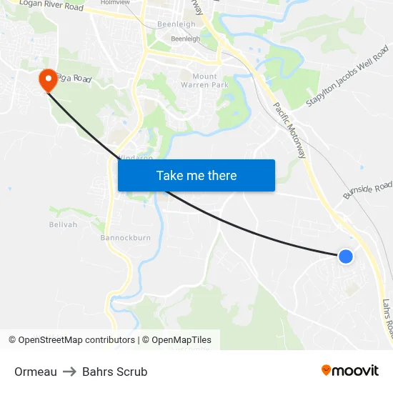 Ormeau to Bahrs Scrub map
