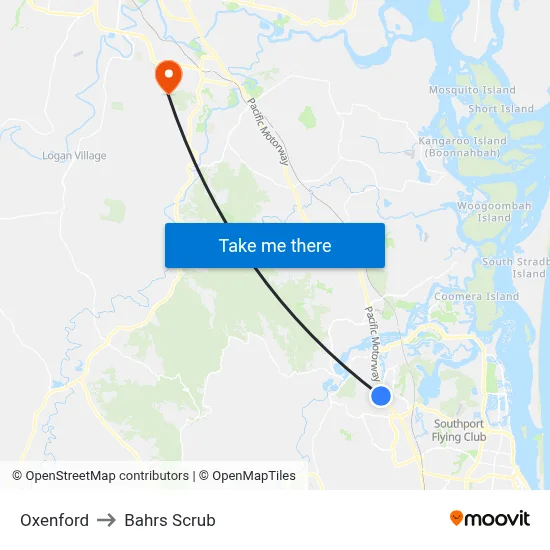Oxenford to Bahrs Scrub map