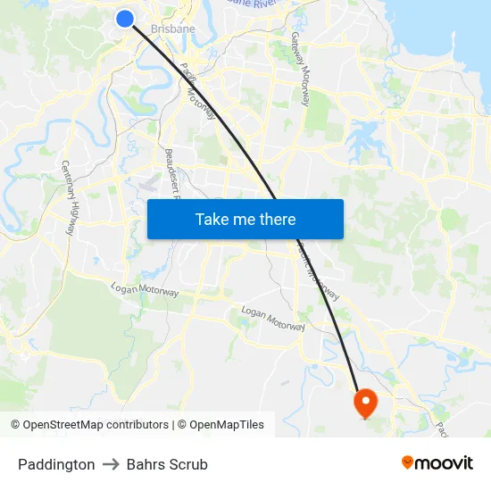 Paddington to Bahrs Scrub map
