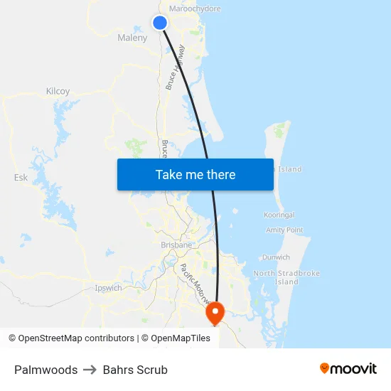 Palmwoods to Bahrs Scrub map