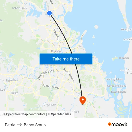 Petrie to Bahrs Scrub map