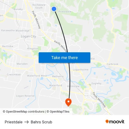 Priestdale to Bahrs Scrub map