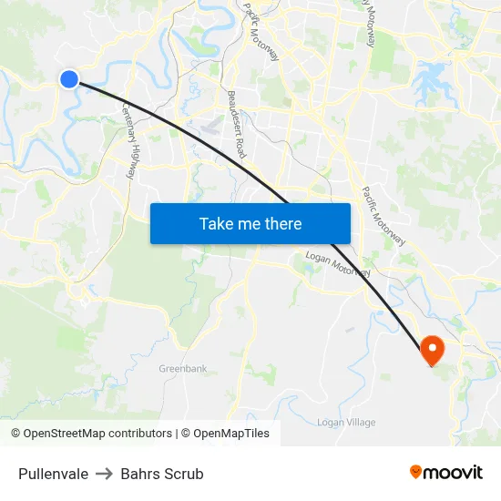 Pullenvale to Bahrs Scrub map