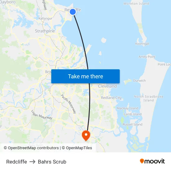 Redcliffe to Bahrs Scrub map