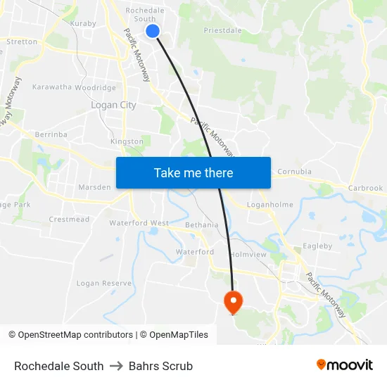 Rochedale South to Bahrs Scrub map