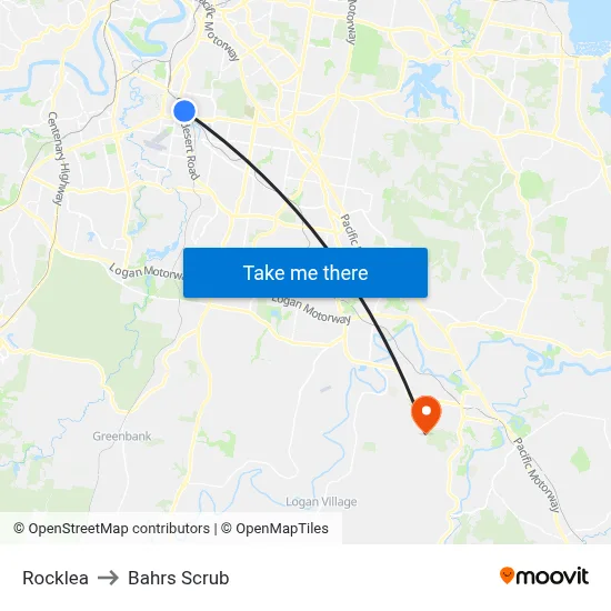 Rocklea to Bahrs Scrub map