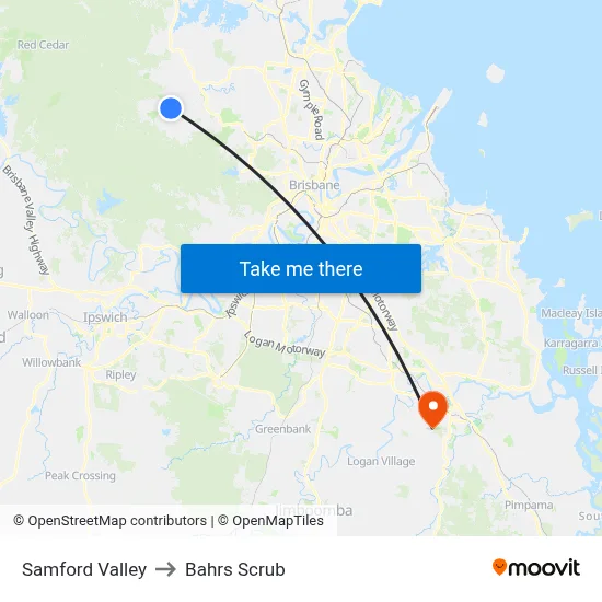 Samford Valley to Bahrs Scrub map