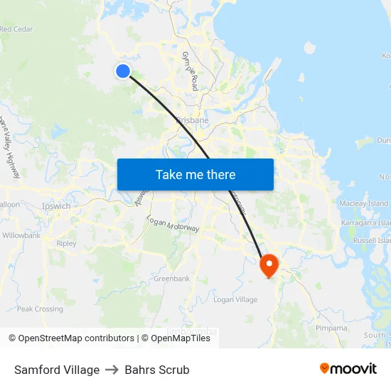 Samford Village to Bahrs Scrub map
