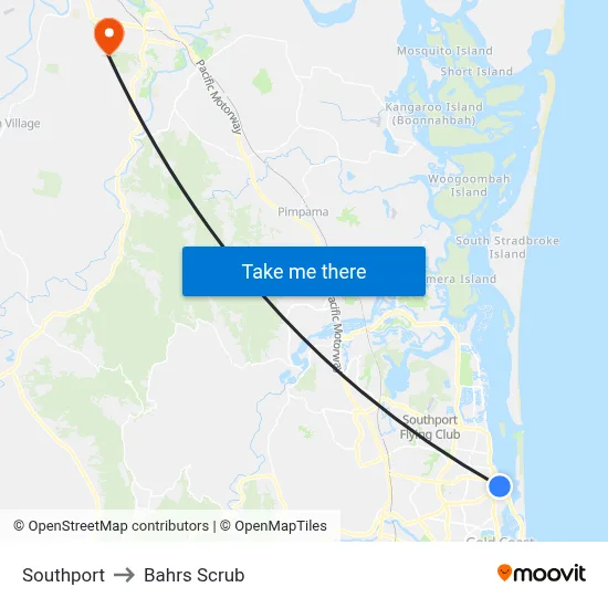 Southport to Bahrs Scrub map