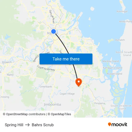 Spring Hill to Bahrs Scrub map