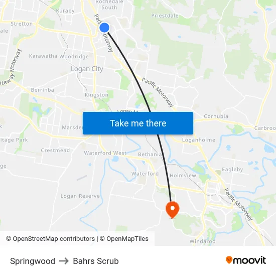 Springwood to Bahrs Scrub map