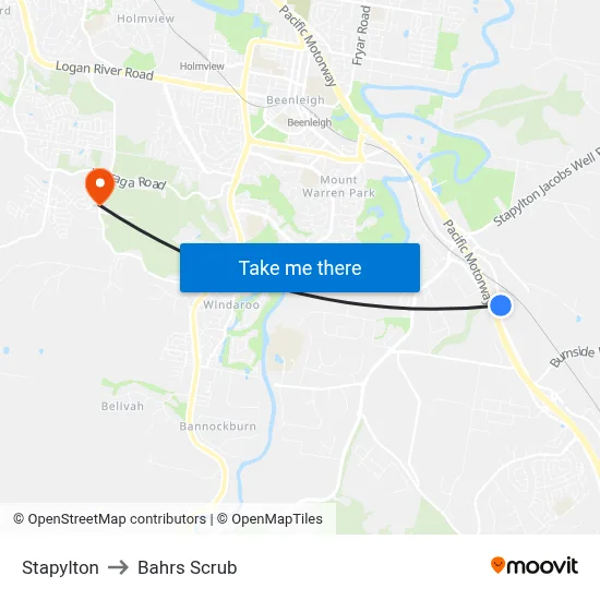 Stapylton to Bahrs Scrub map