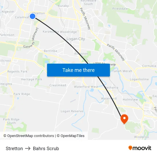 Stretton to Bahrs Scrub map